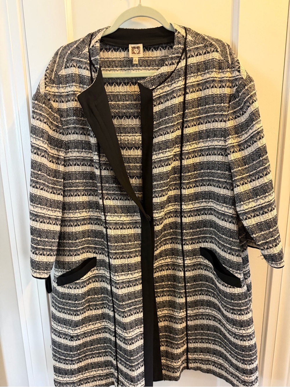 Anne Klein Black & White Striped Tweed Blazer